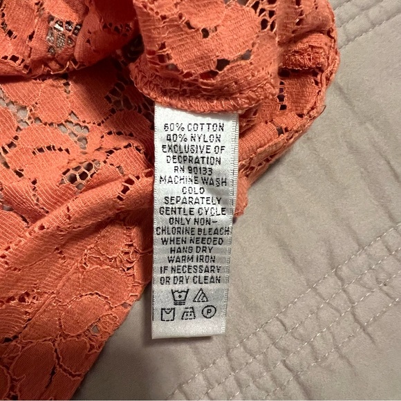 Linea by Louis Dell'Olio Coral Lace Top with Beige Trim - Picture 5 of 5